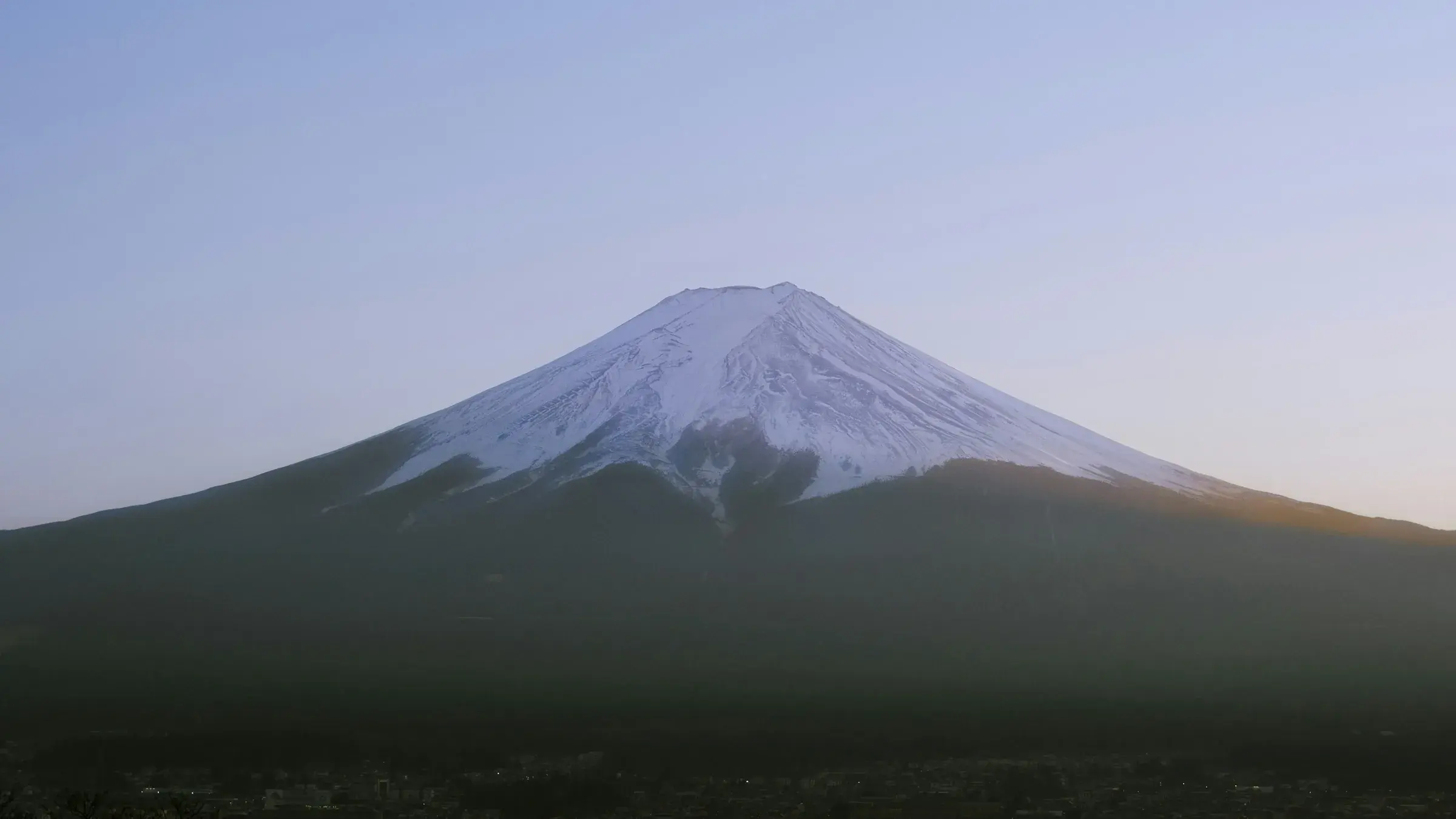 Mount Fuji at dusk, seen from Fujinomiya, Shizuoka